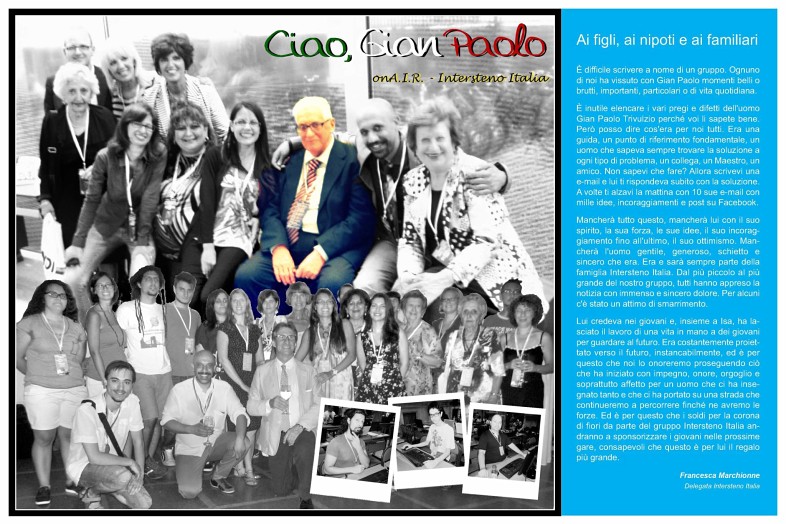 Collage di foto di soci e membri del Gruppo Intersteno Italia con al centro Gian Paolo Trivulzio messo in evidenza rispetto a tutti gli altri